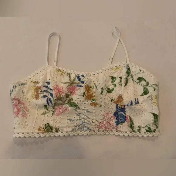 NWT Lulu's Sweet At Heart White Floral Eyelet Smocked Bustier Crop Top XL - Picture 4 of 11